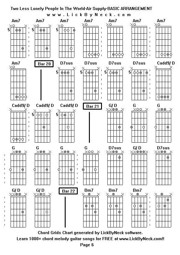 Chord Grids Chart of chord melody fingerstyle guitar song-Two Less Lonely People In The World-Air Supply-BASIC ARRANGEMENT,generated by LickByNeck software.